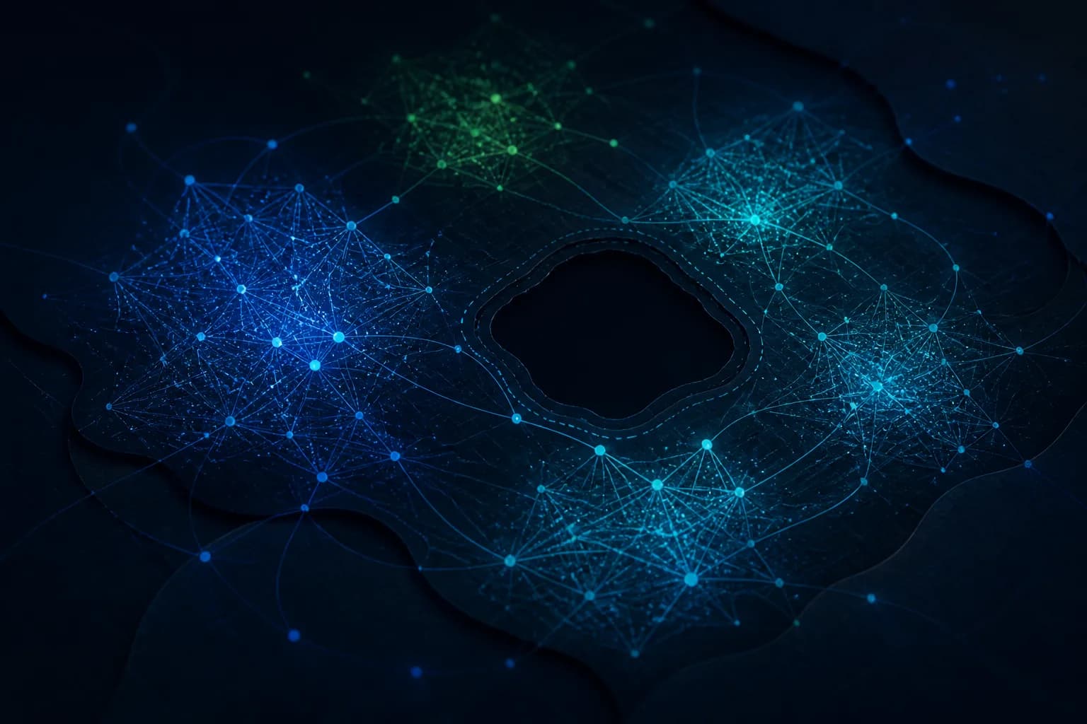 Luminous evidence networks surrounding an unmapped gap in a dark scientific landscape